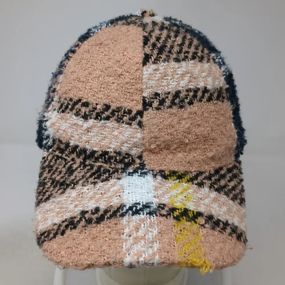 David and Young Baseball Cap Beige Blue White Yellow One Size Bouclé Plaid Hat
